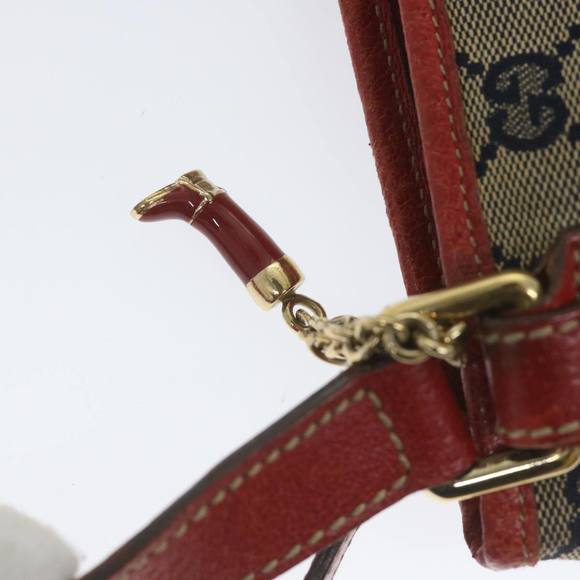 GUCCI GG Canvas Sherry Line Shoulder Bag Navy Red 144388 Auth ki3671 - Picture 9 of 16